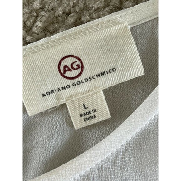 AG Adriano Goldschmeid 100% Silk Short Sleeve Colorblock Dress Gray White L RARE - Picture 6 of 8